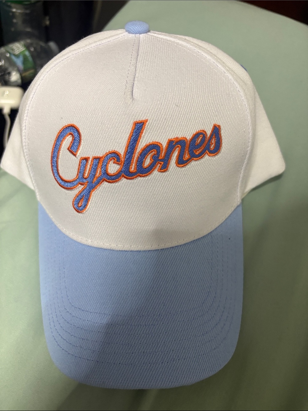 White + Light Blue 'Cyclones' Script Baseball Cap
